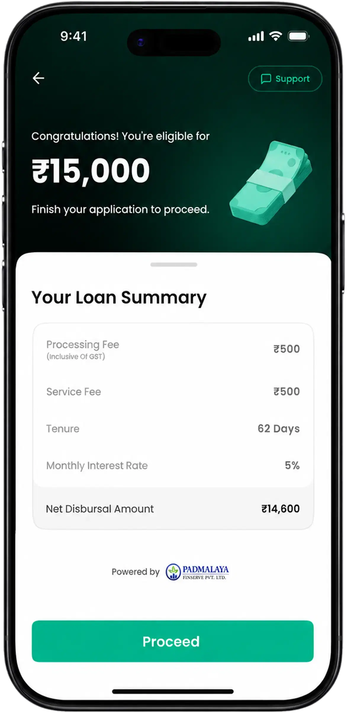 Bridge personal loan application steps on the mobile app